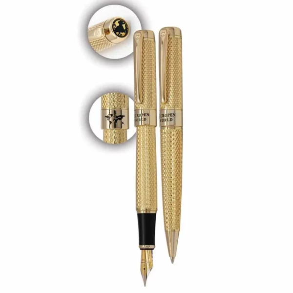 Golden pen and autograph set, European world, 14 carat gold plated autograph tip